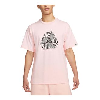 Nike Mens Nike Geometry Pattern Printing Round Neck Pullover Short Sleeve Pink T-Shirt DV0679-610