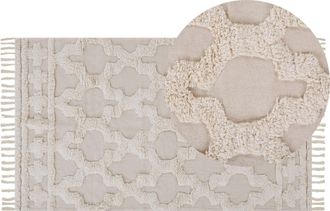 Beliani Beliani - Alfombra De Algod&oacute;n Beige 80 X 150 Cm Patr&oacute;n Marroqu&iacute; Tr&eacute;bol 4 Hojas Borlas Sala De Estar Dormitorio Suluova