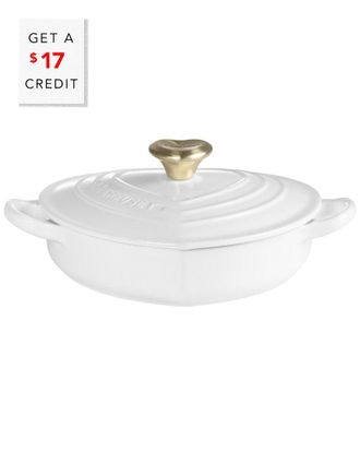 LE CREUSET Shallow White Heart Cocotte With Light Gold Knob With $17 Credit