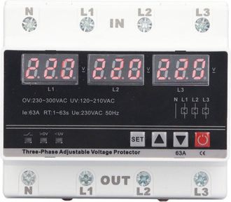 OEM Protector Trif&aacute;sico Ajustable, Dispositivo De Protecci&oacute;n Contra Sobretensi&oacute;n Y Subtensi&oacute;n, Montaje En Riel Din, Ac120v-300v, 63a