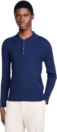 Sandro Rib knit polo shirt in Royal Blue at Nordstrom, Size Xx-Large