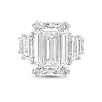 Diana M. Jewels Platinum Lab grown 12ct Emerald Cut Diamond hidden halo fashion ring