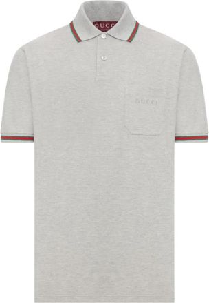 Gucci Geborduurd Logo Katoenen Poloshirt - Heren - Polos - Grijs - M - Katoen - Tops