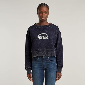 G-Star Overdyed Cropped Logo Loose Sweater - Donkerblauw - Dames
