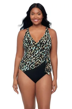 Trimshaper Vera Side-Tie One-Piece Control Swimsuit in Leopard In The Mist at Nordstrom, Size 8