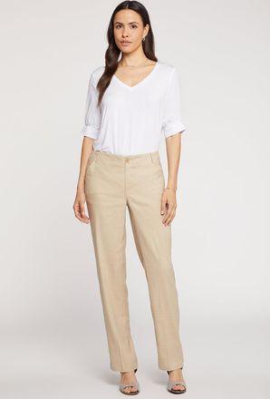 NYDJ Marilyn Broek Beigekleurige Stretchlinnen | Stro