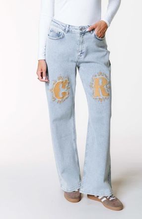 Colourful rebel Gaias CR Logo High Rise Straight Leg Denim Pants in Light Blue Denim at Nordstrom, Size X-Small Eu