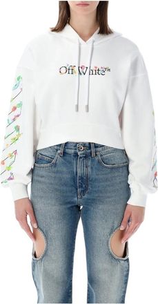 Off-white Flower Crop Hoodie - Dames - Hoodies - Wit - M - Katoen - Hoodies & sweatvesten