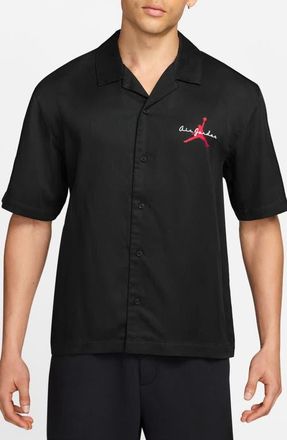 Nike Jordan Brooklyn Bowling Shirt in Black/Infrared at Nordstrom, Size Large