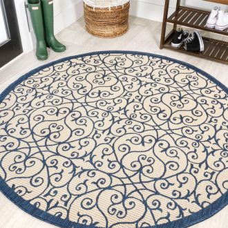 Jonathan Y Designs Madrid Vintage Filigree Textured Weave Indoor/Outdoor Round Area Rug