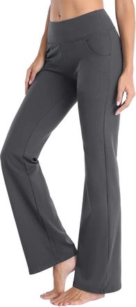 Generic Women Flared Leggings with Pockets High Waist Bootcut Yoga Pants Tummy Control Stretch Flared Trousers for Workout Fitness Gym