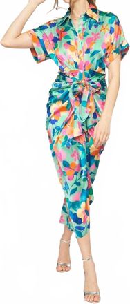 Entro Satin Floral Midi Dress In Multi