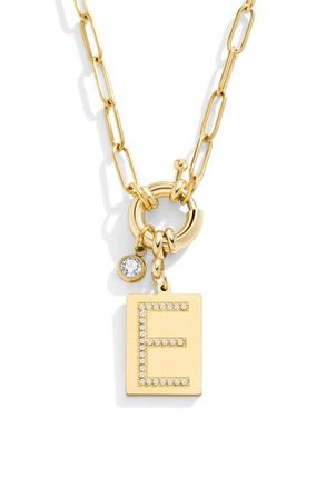 Mint & Lily Pave Initial Pendant with Paperclip Chain Necklace in Letter E at Nordstrom, Size 24