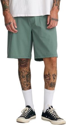 Rvca Vacancy Ghost Stripe Shorts in Jade at Nordstrom, Size Xx-Large