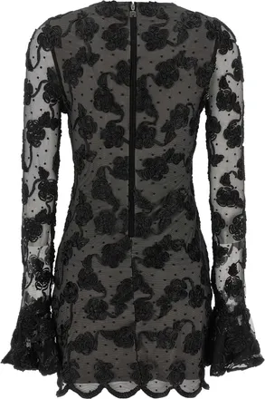 Rotate 3D Floral Mesh Dress - Black