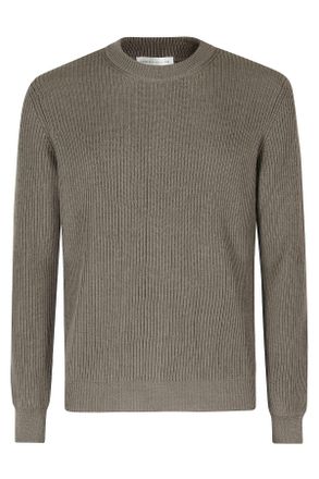 Roberto Collina Military Green Ribbed Crew-Neck Merino Wool Sweater