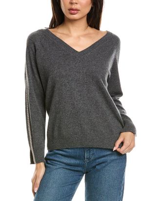 Brodie Glitz Split Cuff Relaxed V-Neck Cashmere Sweater