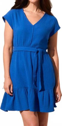 Tribal Cotton Gauze Cap Sleeve Mini Dress In Calypso Blue
