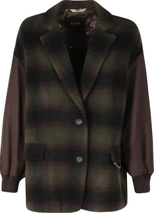 Bazar Deluxe Cocoa Classic Check Wool Notch Lapel Single-Breasted Blazer