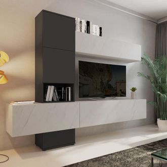 Dmora Mueble Modular Isla, 10 Compartimentos, 6 Puertas, 240x50x196h Cm Negro Antracita