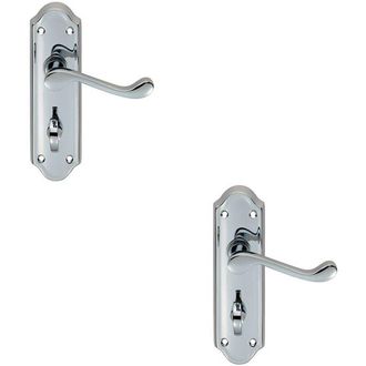 Loops 2x PAIR Victorian Upturned Lever on Bathroom Backplate 168 x 47mm Chrome