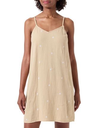 Pieces Pcmaya Strap Short Dress, Safari/Detail: Bright White Embroidery Flowers, S