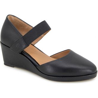 Gentle Souls Oriana Ankle Strap Wedge Pump in Black Leather at Nordstrom Rack, Size 11