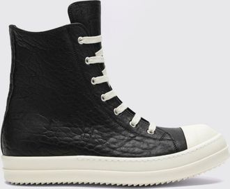 Rick Owens Tumbled Leather High-Top Sneakers with Side Zip and Round Toe