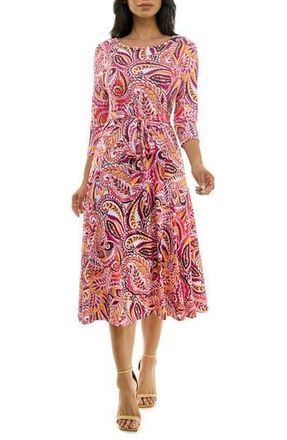 Nina Leonard Crewneck Three-Quarter Sleeve Midi Dress in Dragon Fruit at Nordstrom Rack, Size X-Large