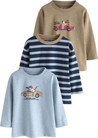 Next Kids Pack of 3 Assorted Long Sleeve Cotton Graphic T-Shirts in Blue/neutral Multi at Nordstrom, Size 3-4T