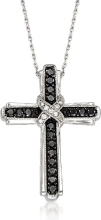 Ross-Simons Black and White Diamond Cross Pendant Necklace in Sterling Silver