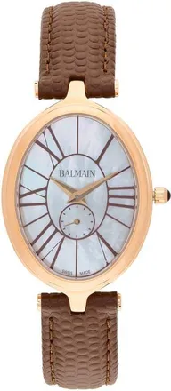 Balmain Haute Elegance Oval Leather Strap Watch, 26mm x 32mm in Yellow Gold Brown at Nordstrom