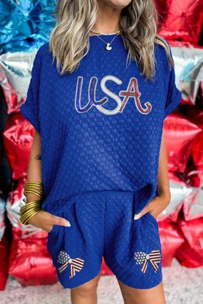 Azura Exchange Patriottische Pailletten Shorts Set