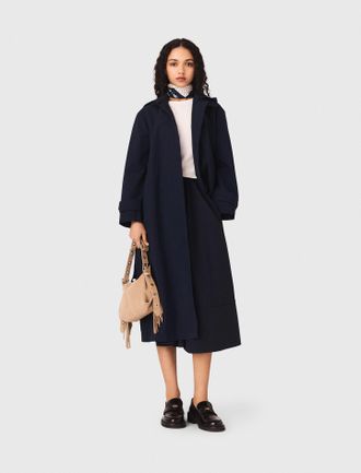 Maje Removable Rhinestone-hood Trench - Navy - Maje
