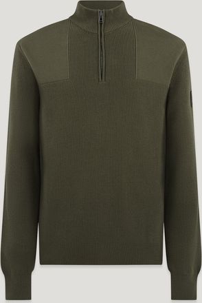 Belstaff Commander Quarter Zip Jumper Mens Organic Cotton True Olive Size 2XL