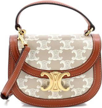 Celine Triomphe Besace Clea Top Handle Flap Bag Triomphe Coated Canvas Mini satchel - Toni neutri
