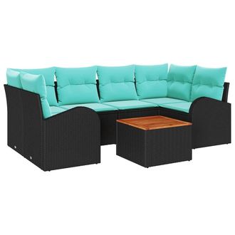 vidaXL Set Divano Da Giardino 7 Pz Nero E Turchese Polyrattan Vidaxl