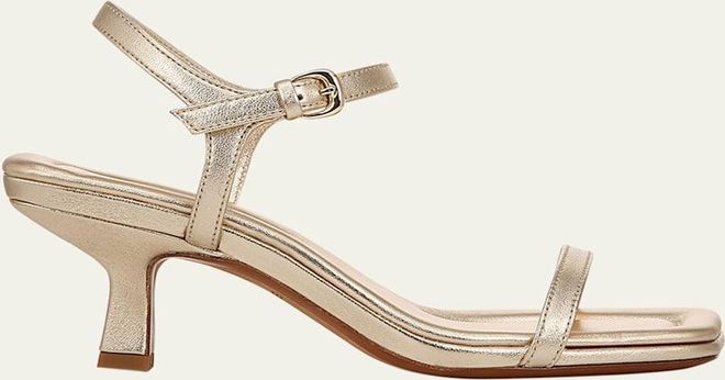Coco Metallic Leather Kitten-Heel Sandals