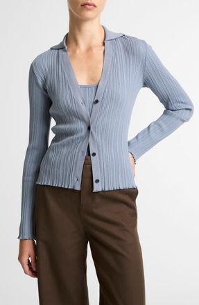Vince Johnny Collar Rib Cardigan in Azul at Nordstrom, Size Xx-Small