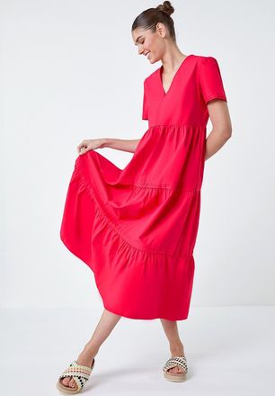 Roman Plain Cotton Tiered Maxi Dress