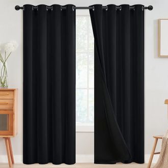 OEM Cortinas Opacas 100% Para El Dormitorio, Cortinas Con Ojales Termoaislantes, Cortinas Opacas Negras Para El Sal&oacute;n Con Reverso Negro, 132 X 213 Cm, Jue