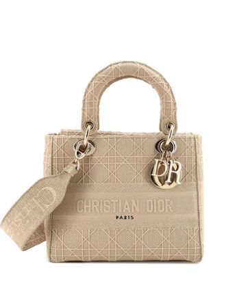 Dior Lady D-Lite Bag Cannage Embroidered Canvas Medium satchel - women - Canvas - One Size - Neutrals