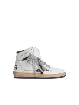 Golden Goose Sky-Star White Leather Sneakers With Ankle Signature And Leo Pony Hair Inserts