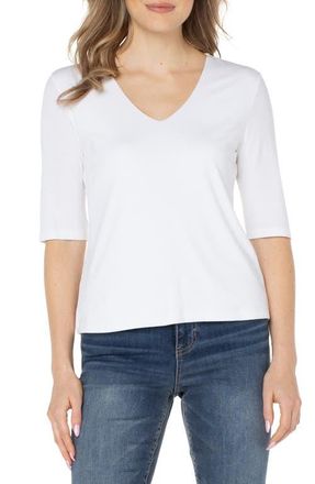 Liverpool L.A. Double Layer V-Neck Rib Top in Cream at Nordstrom, Size Medium