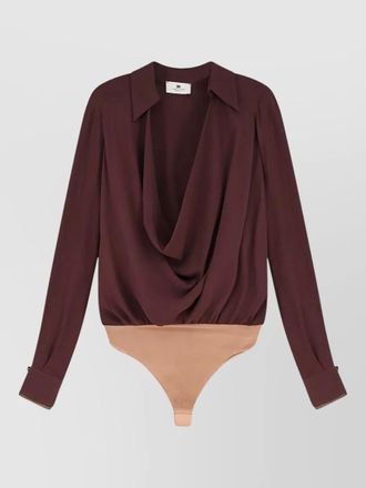 Elisabetta Franchi viscose draped long-sleeve bodysuit blouse