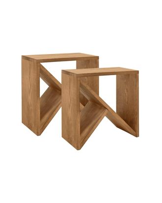 Deco Wood Pack 2 mesitas de madera maciza en tono envejecido de 40x40cm