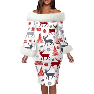 Generic Elf Outfits for Women, Red Dresses for Women UK Womens Christmas Printed Pullover Xmas Dress Midi Dresses UK Mother Christmas Costume Mrs Santa Claus 