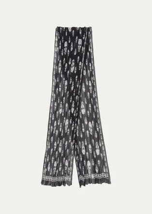 Alexander McQueen Skull Pleated Silk Georgette Scarf