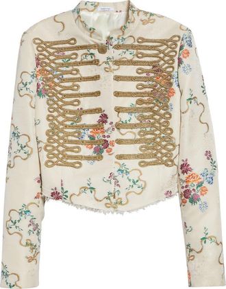 Alexander McQueen Embroidered Crop Floral Jacquard Jacket in Beige Multi at Nordstrom, Size 6 Us