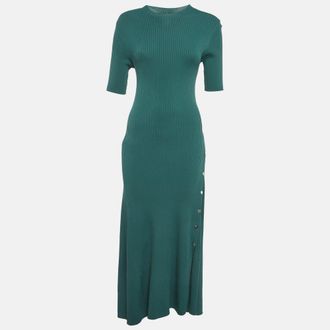 Maje Teal Blue Rib Knit Roxia Maxi Dress